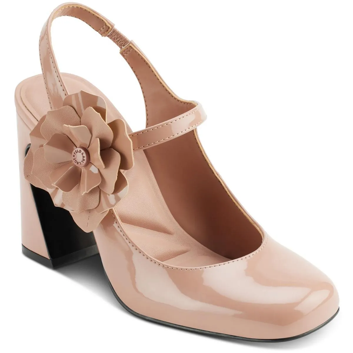 PIERRA Womens Embellished Patent Leather Slingback Heels