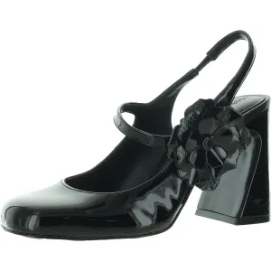 PIERRA Womens Embellished Patent Leather Slingback Heels