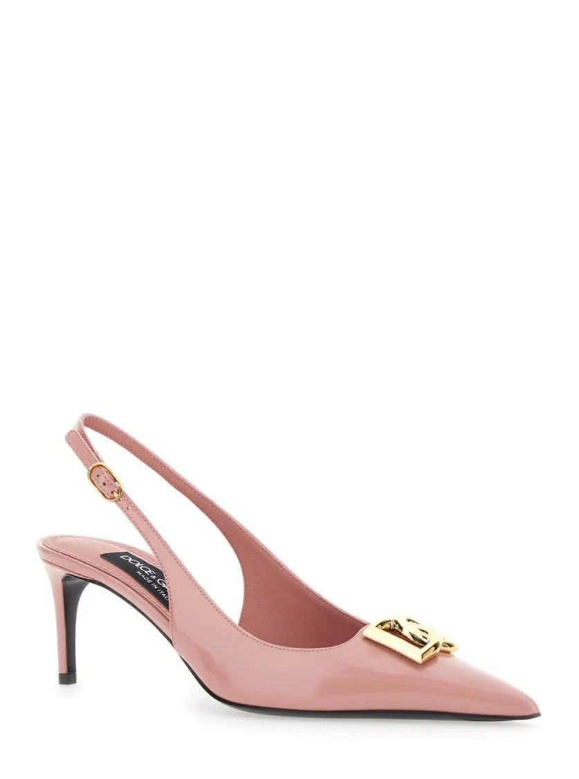 Pink Slingback Pumps With Logo Plaque