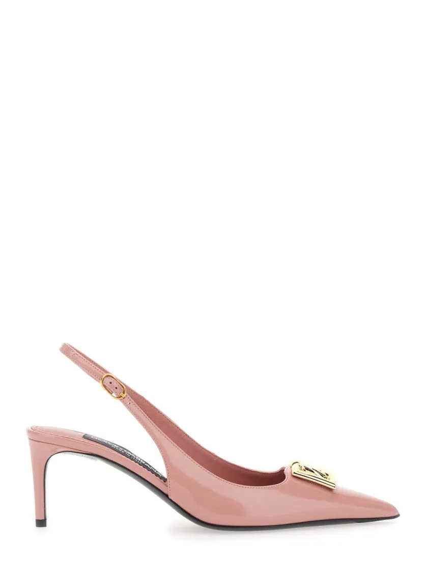 Pink Slingback Pumps With Logo Plaque