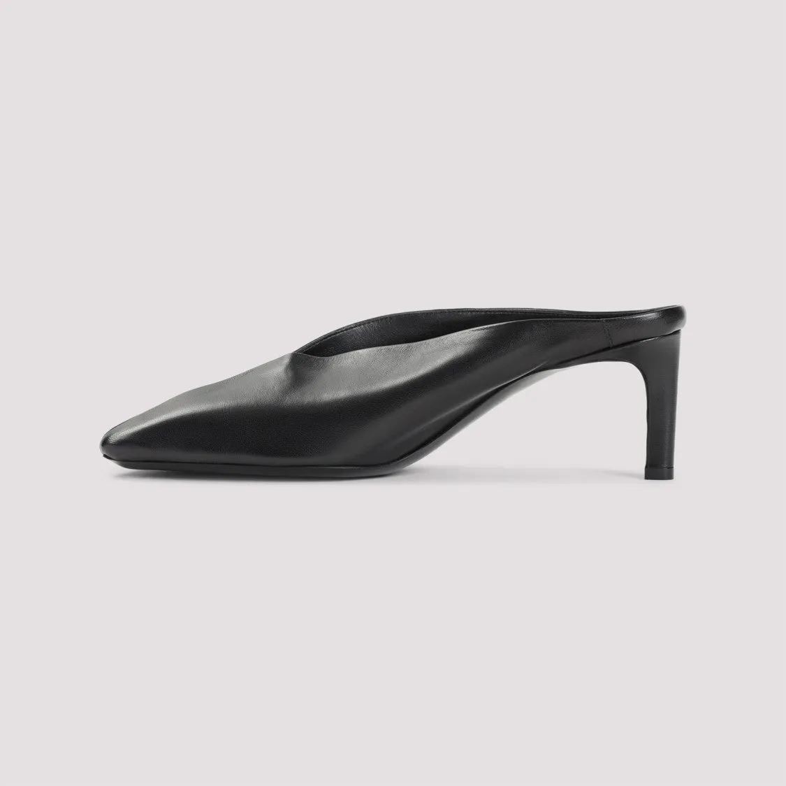 Pointed Toe Black Nappa Leather Mules