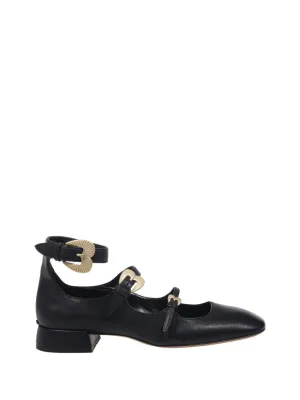 Pointed Toe Leather Shoes With Ankle Strap