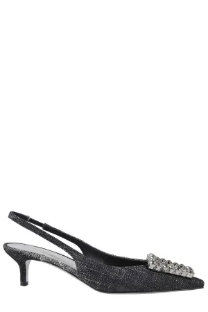Pointed Toe Slingback Shoes With Rhinestone Embellishment