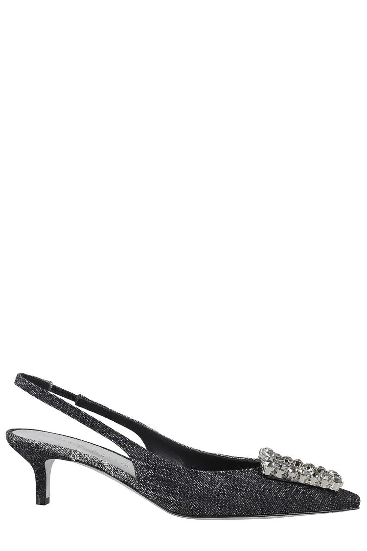 Pointed Toe Slingback Shoes With Rhinestone Embellishment