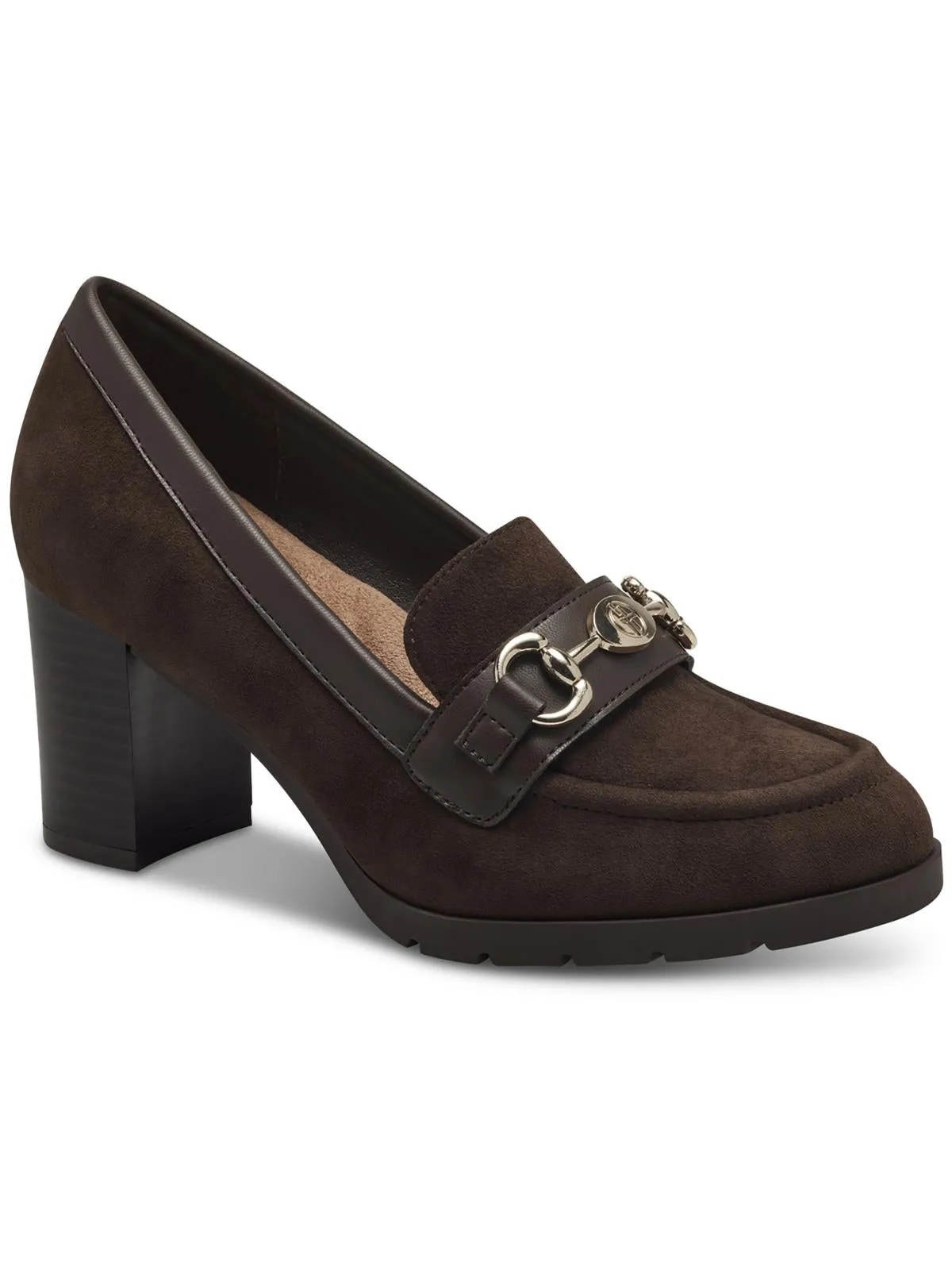 Porshaal Womens Suede Embellished Loafer Heels