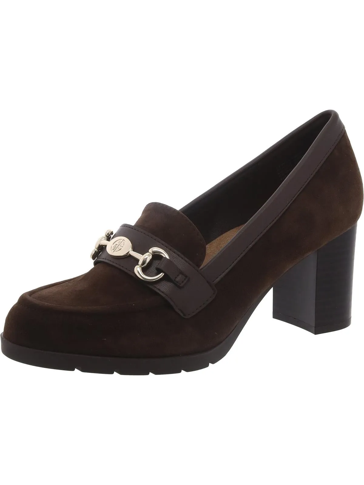 Porshaal Womens Suede Embellished Loafer Heels