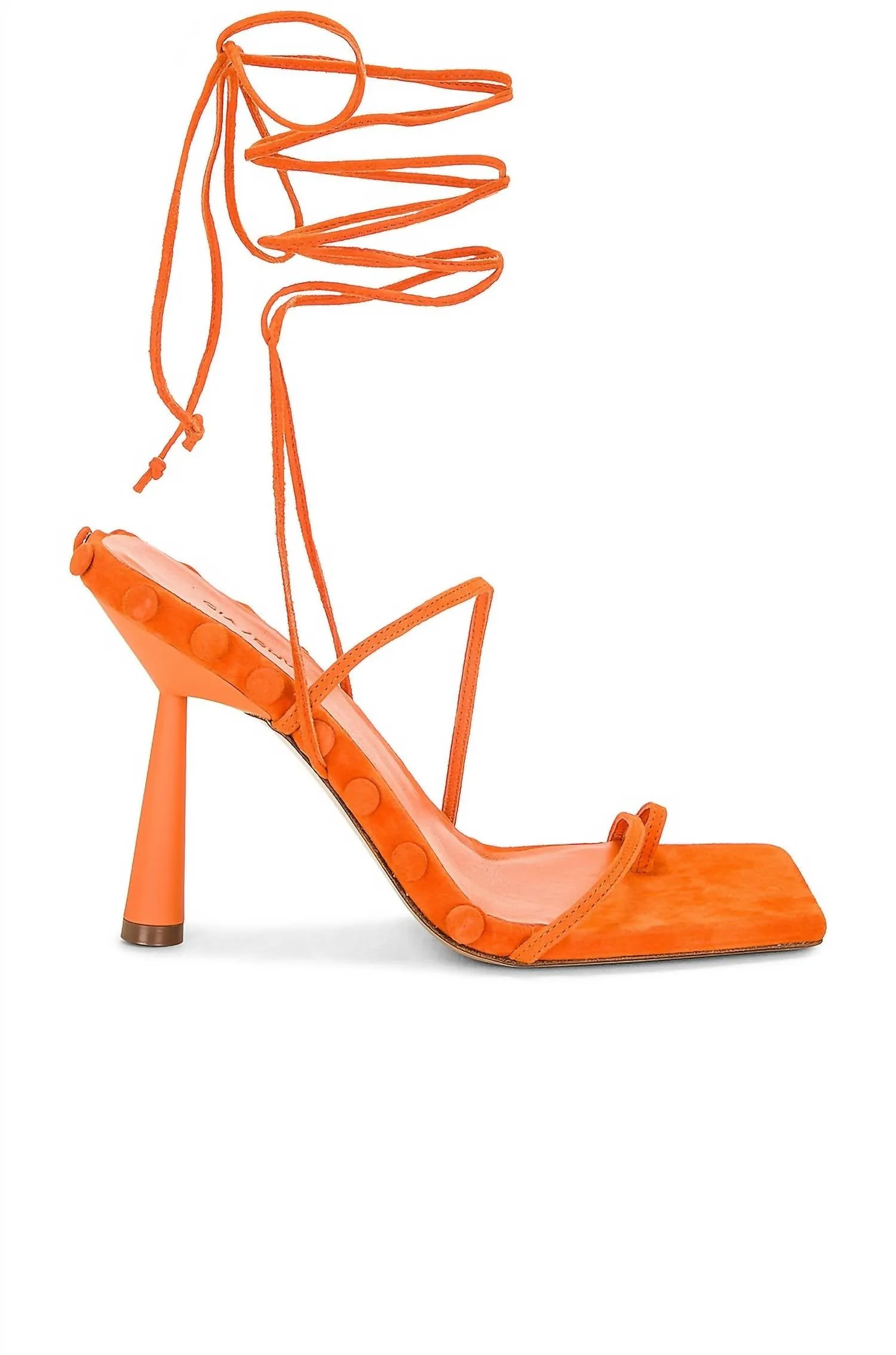 Preloved X Rhw Tall Lace Up Thong Suede Sandals In Orange