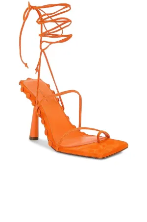 Preloved X Rhw Tall Lace Up Thong Suede Sandals In Orange