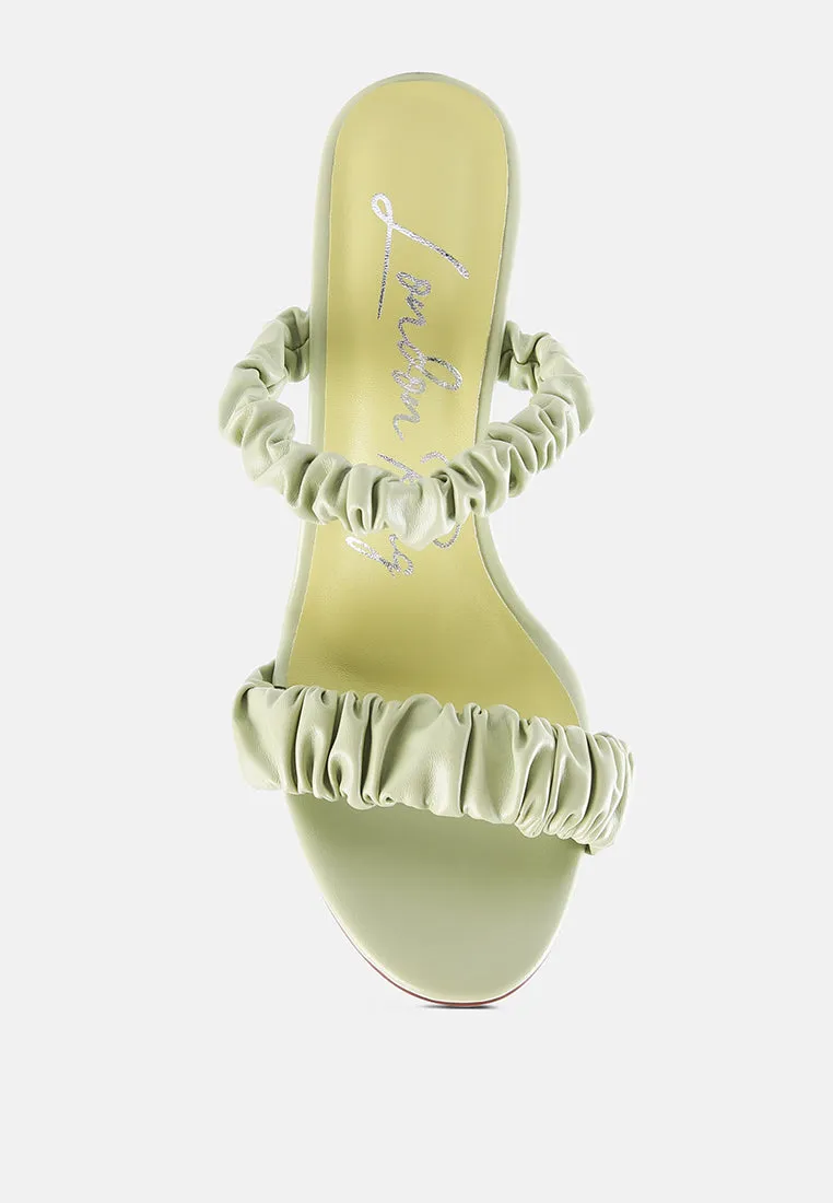qualie gathered around slip-on heeled sandals