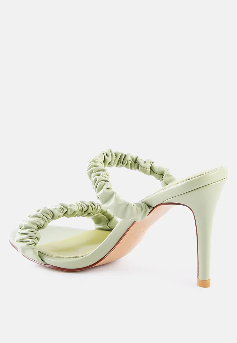 qualie gathered around slip-on heeled sandals