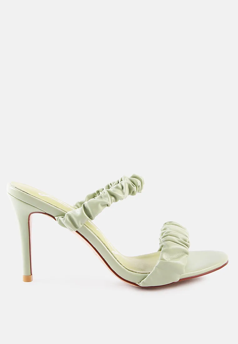 qualie gathered around slip-on heeled sandals
