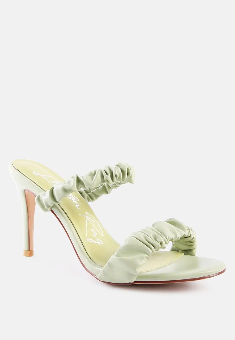 qualie gathered around slip-on heeled sandals