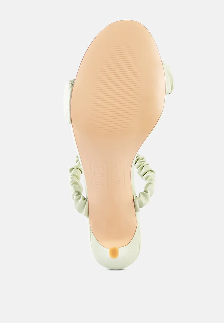 qualie gathered around slip-on heeled sandals
