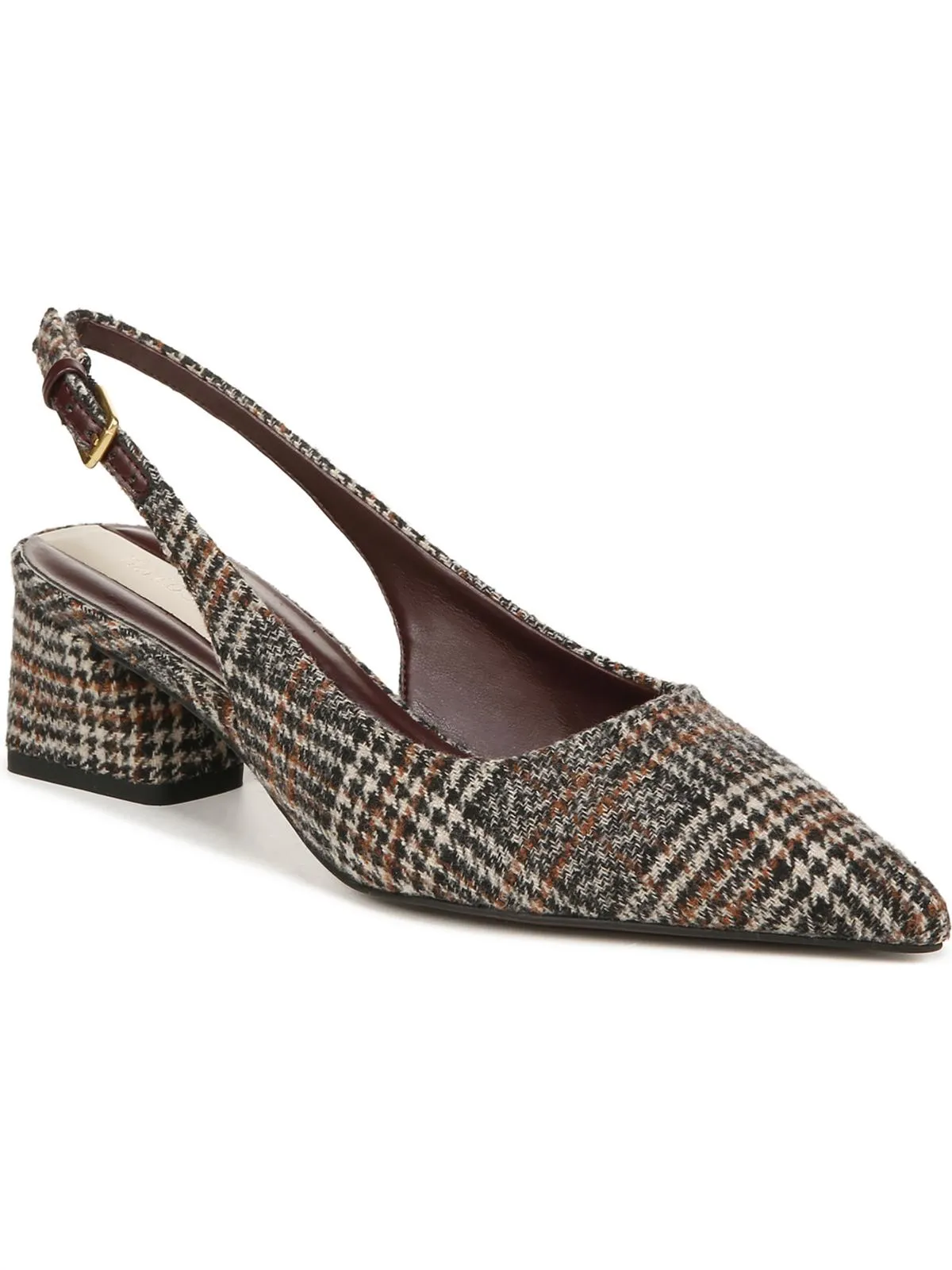 Racer Womens Buckle Pointed Toe Slingback Heels