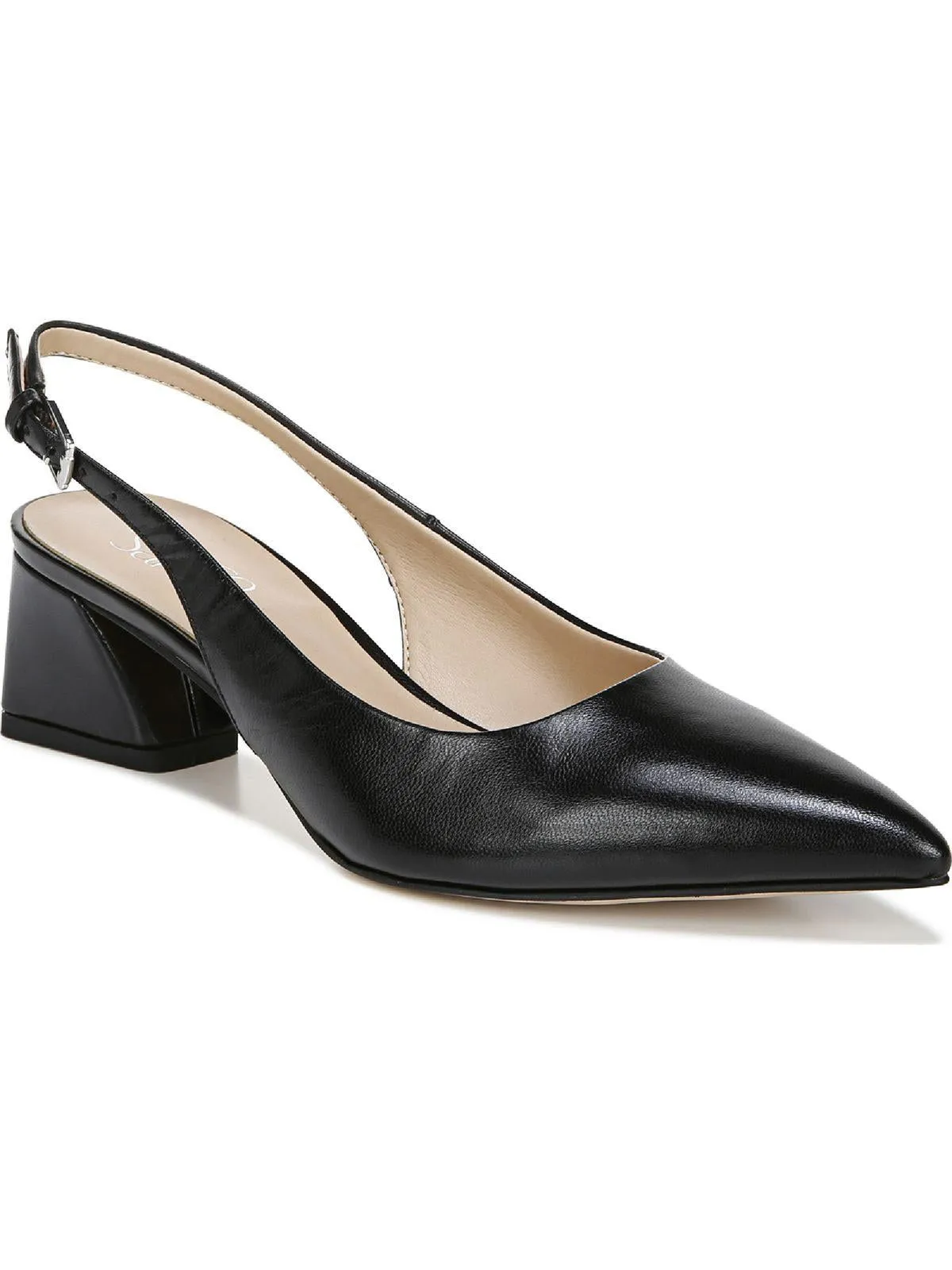 Racer Womens Buckle Pointed Toe Slingback Heels