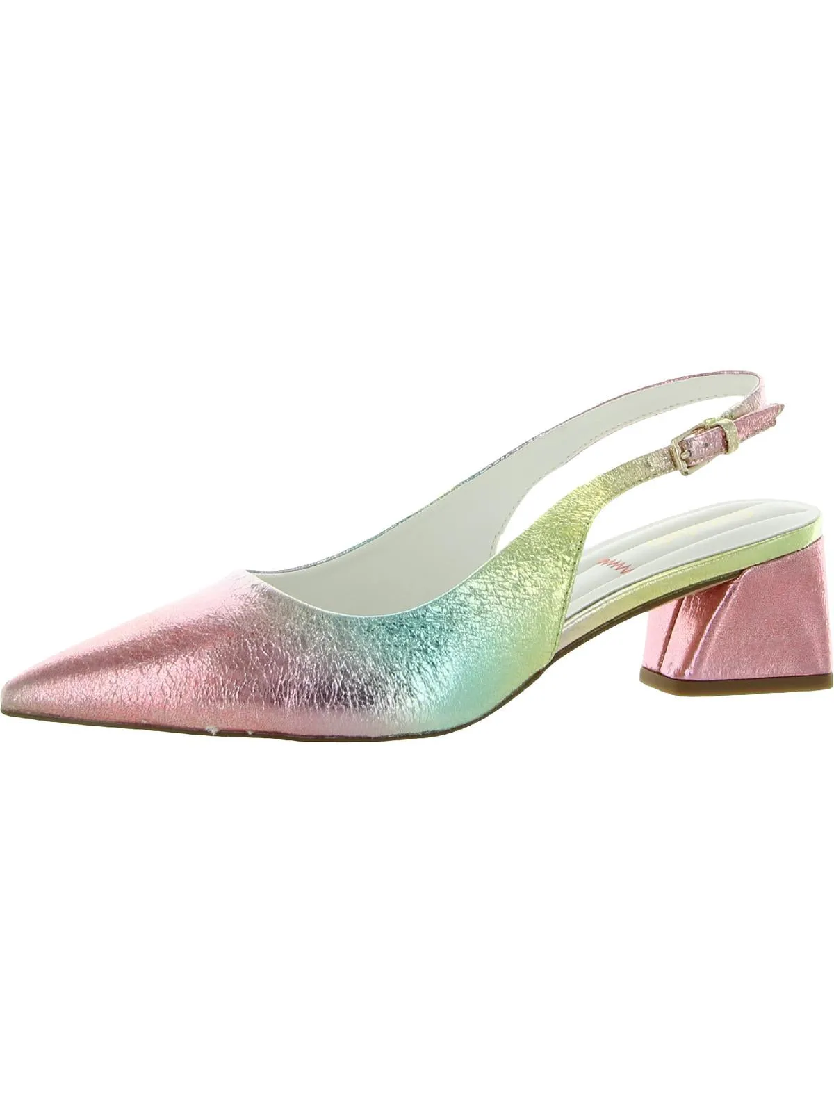 Racer Womens Buckle Pointed Toe Slingback Heels