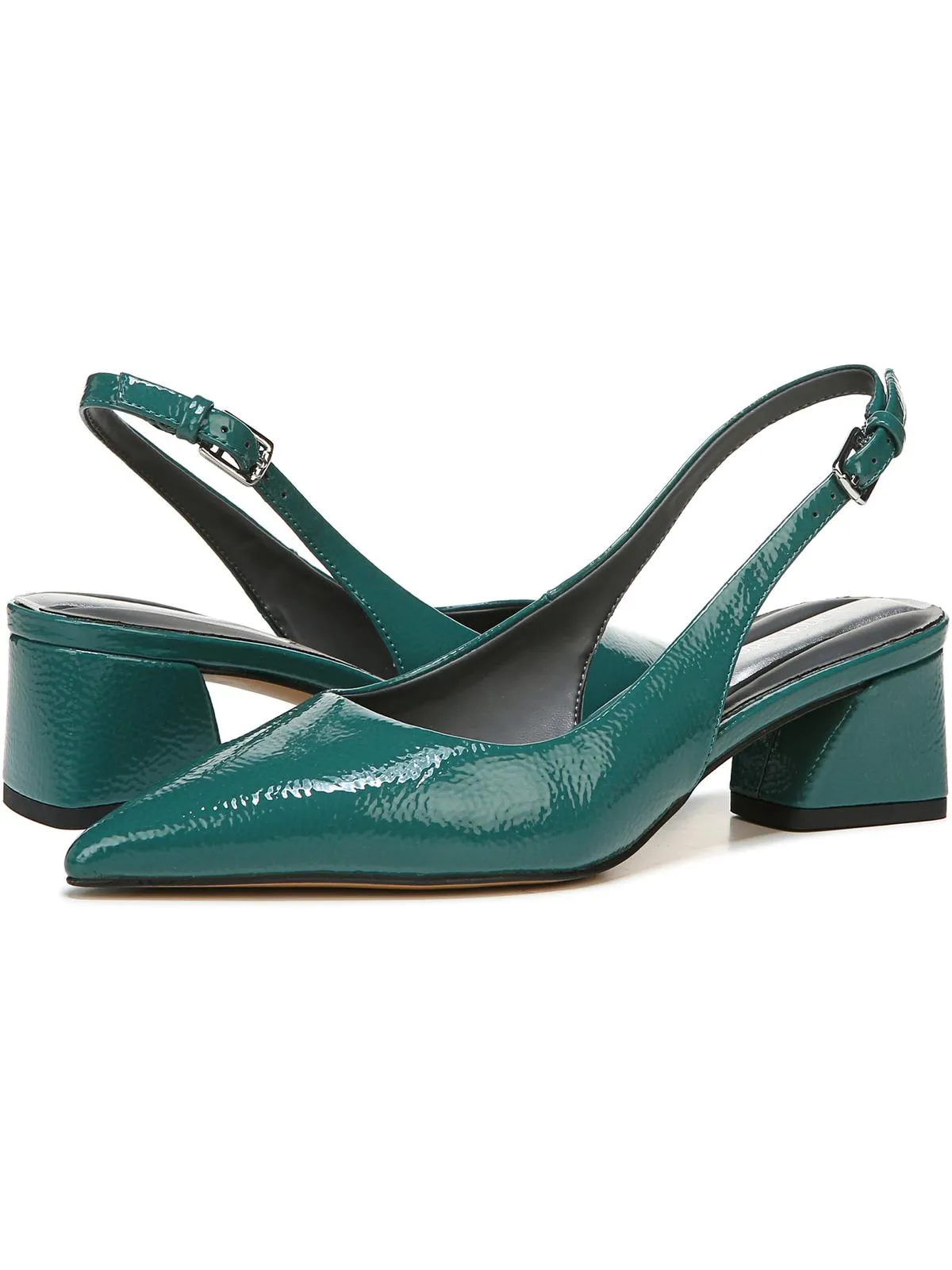 Racer Womens Buckle Pointed Toe Slingback Heels