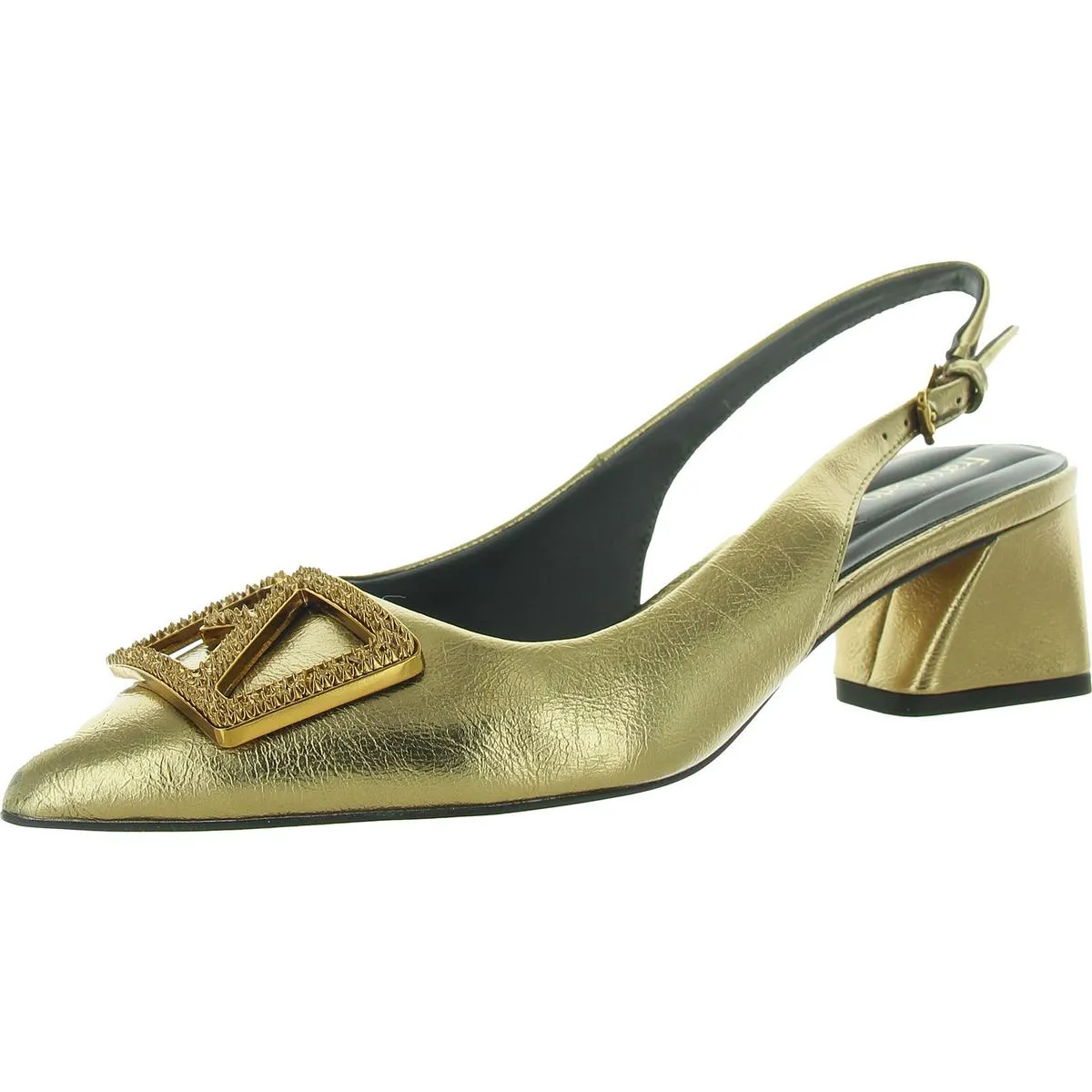 Racer Womens Buckle Pointed Toe Slingback Heels