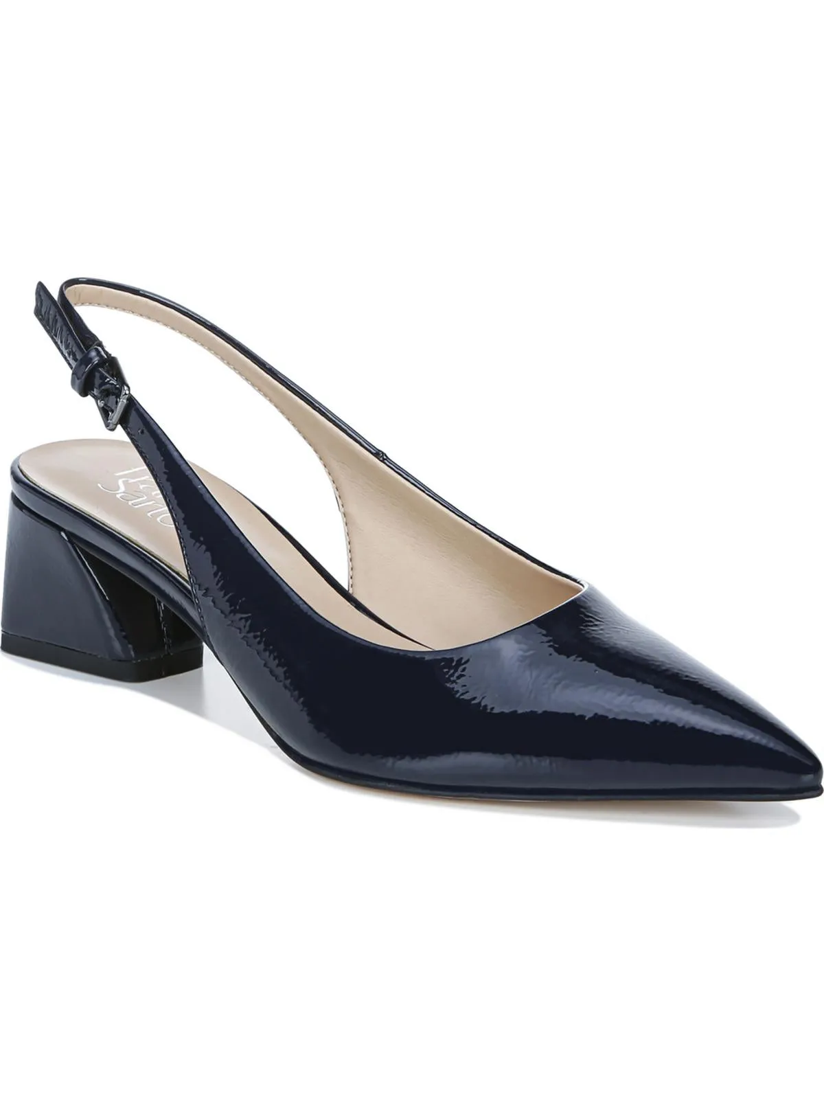 Racer Womens Buckle Pointed Toe Slingback Heels