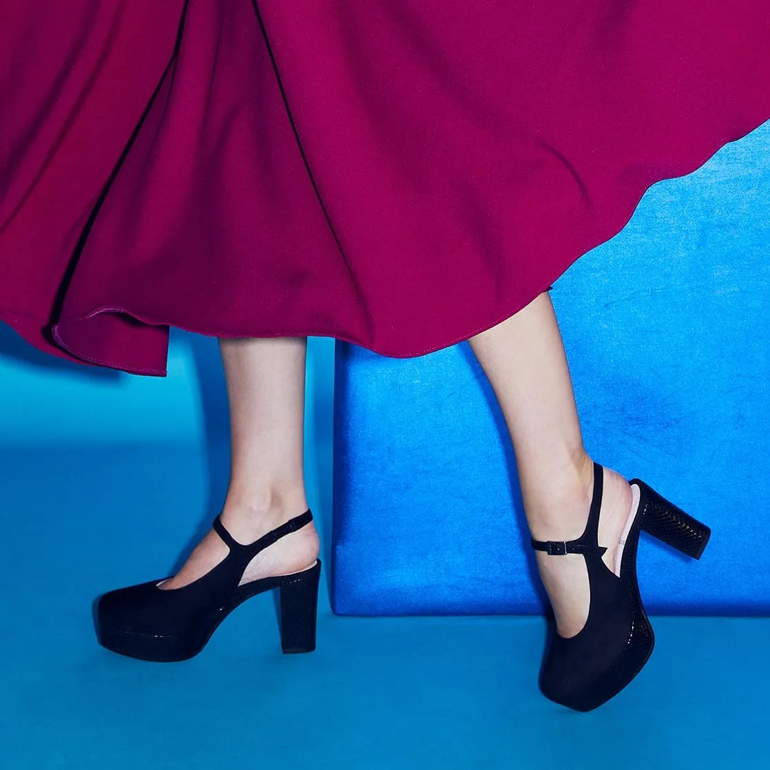 Randi: Black Suede & Snake Print Leather