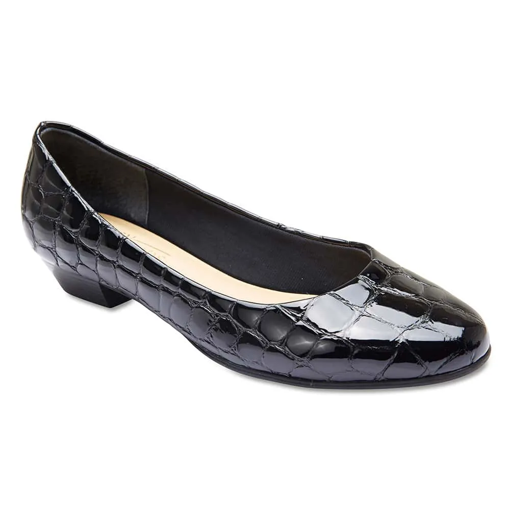 Regal Heel in Black Croc Leather