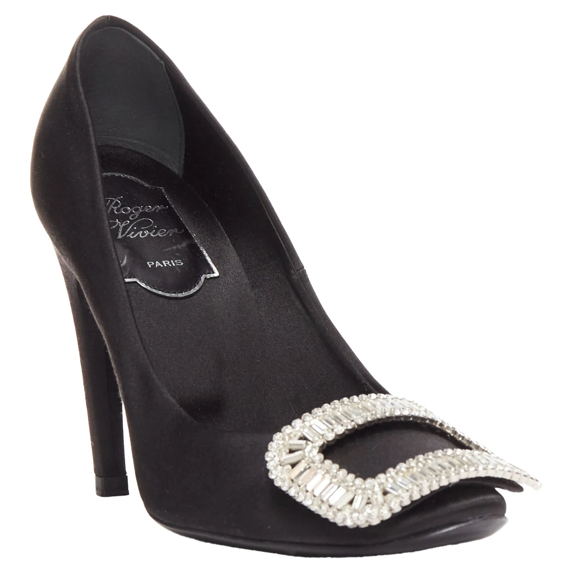 Roger Vivier Belle Trompete Satin Crystal Square Buckles Pumps