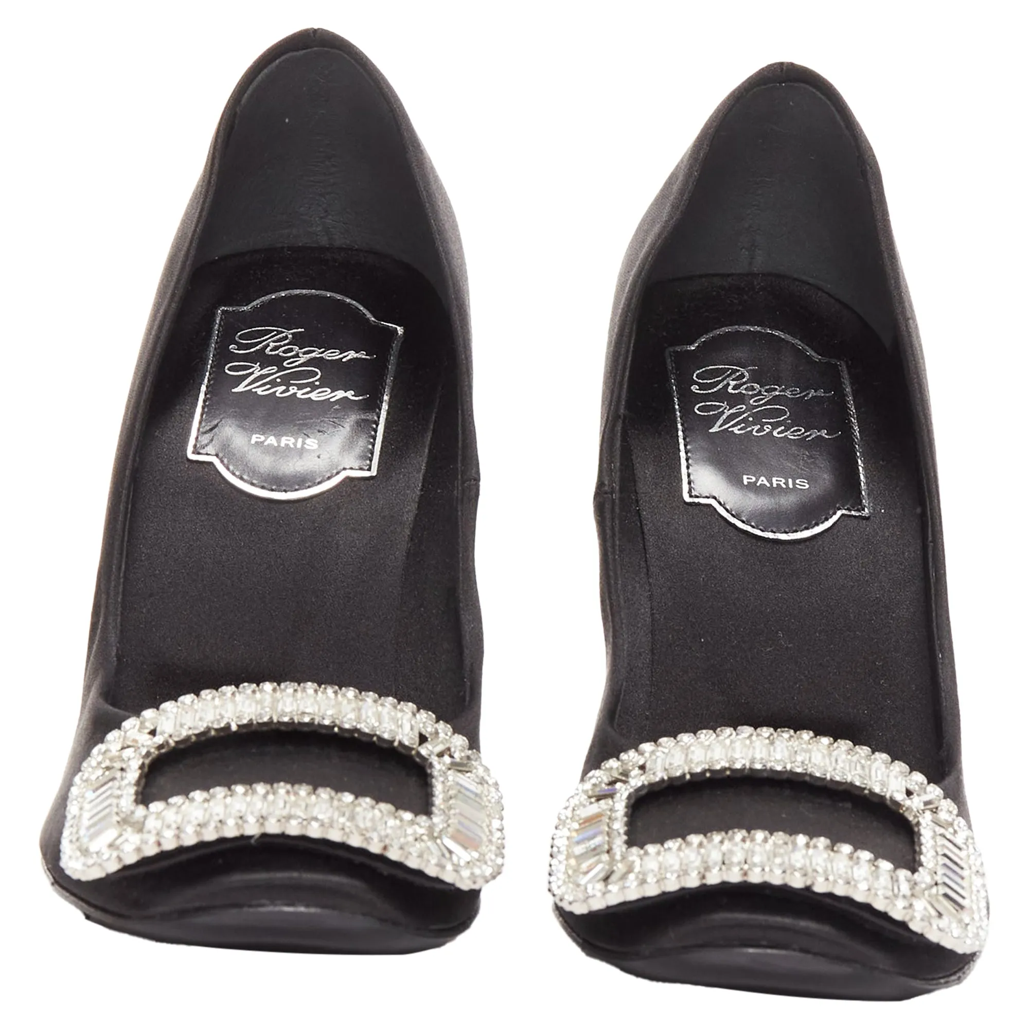 Roger Vivier Belle Trompete Satin Crystal Square Buckles Pumps