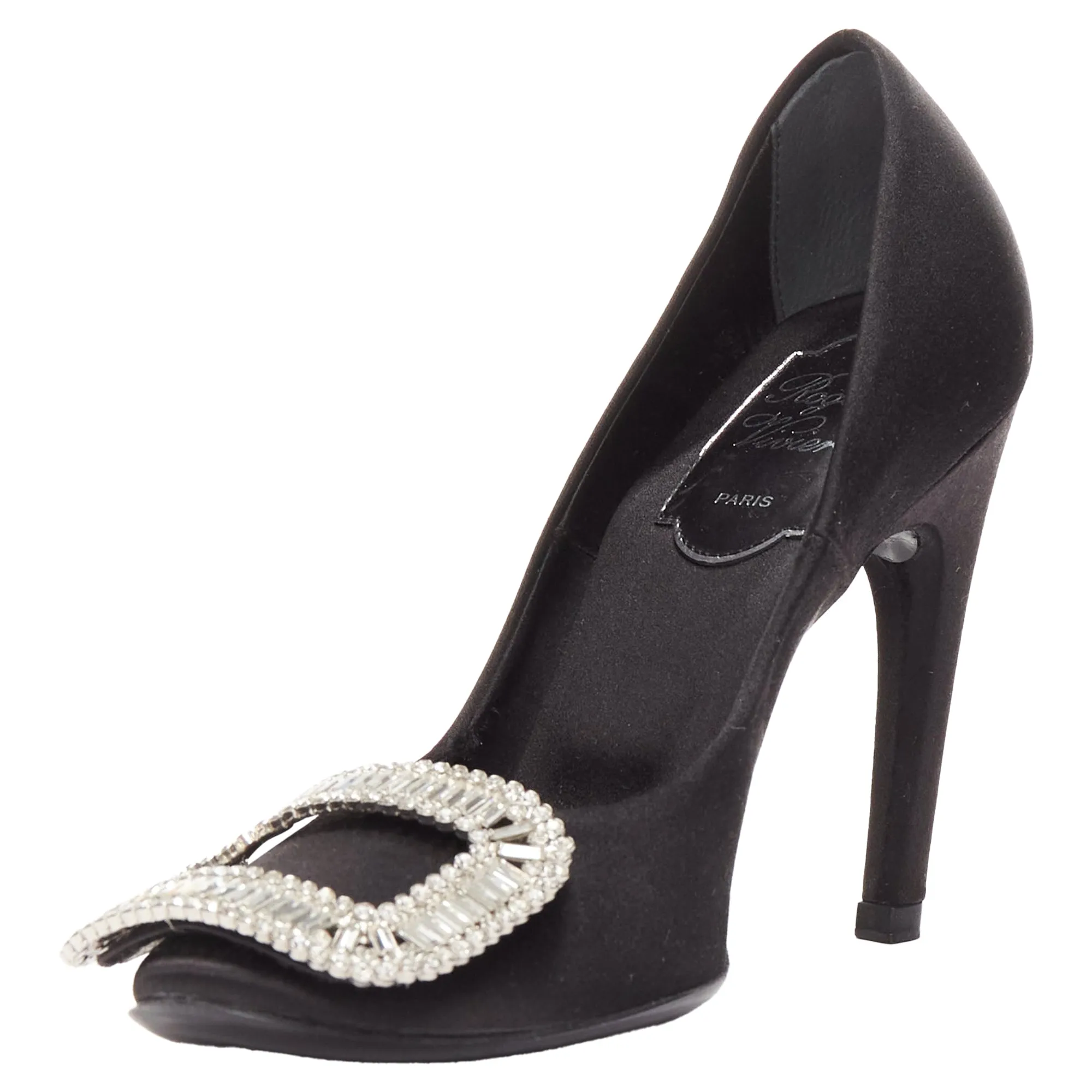 Roger Vivier Belle Trompete Satin Crystal Square Buckles Pumps