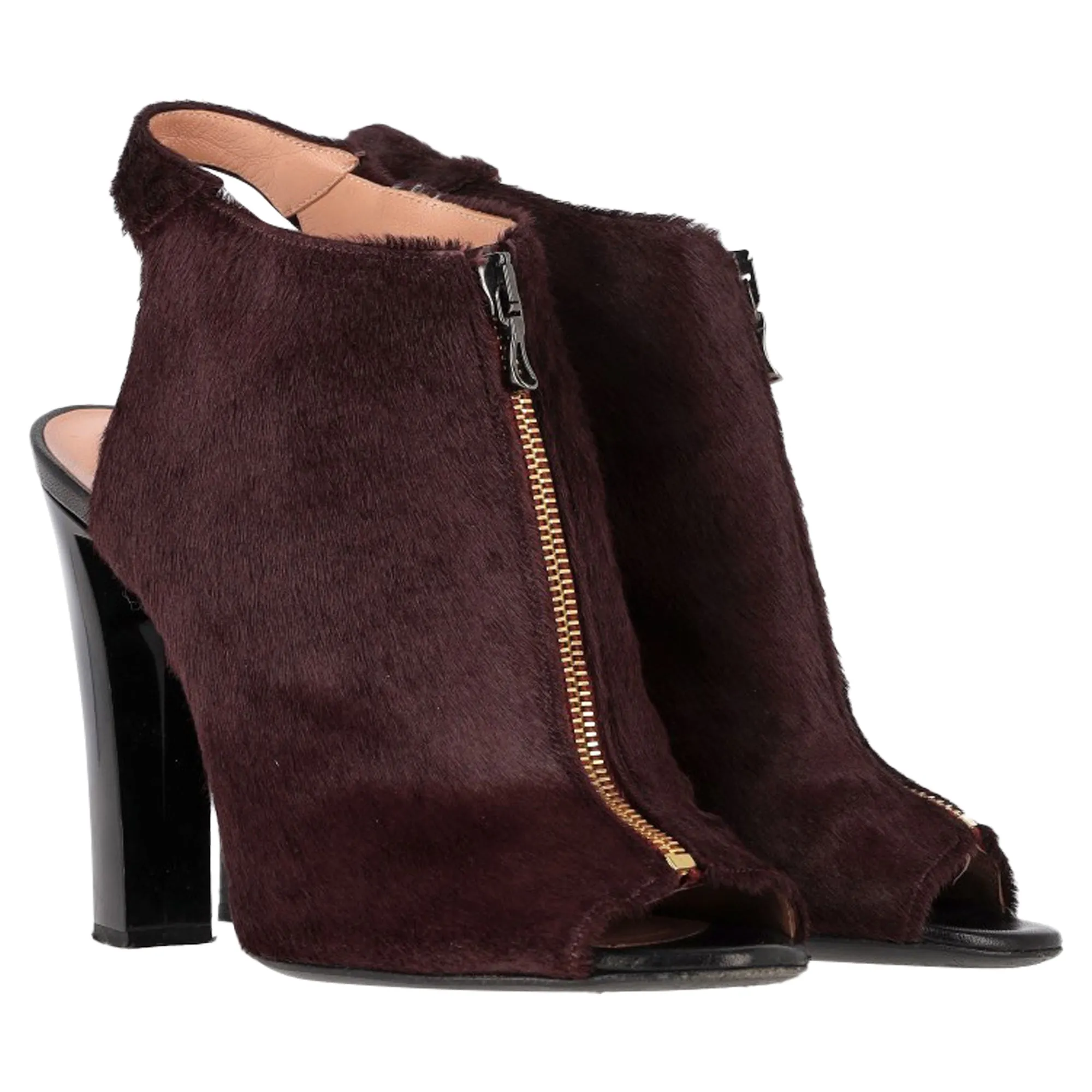 Roland Mouret Zipped Peep-Toe Heeled Boots in Burgundy Pony Hair