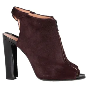 Roland Mouret Zipped Peep-Toe Heeled Boots in Burgundy Pony Hair