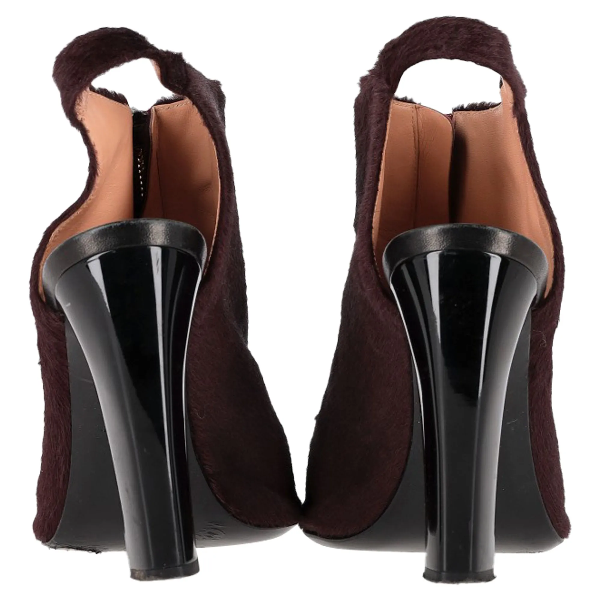 Roland Mouret Zipped Peep-Toe Heeled Boots in Burgundy Pony Hair