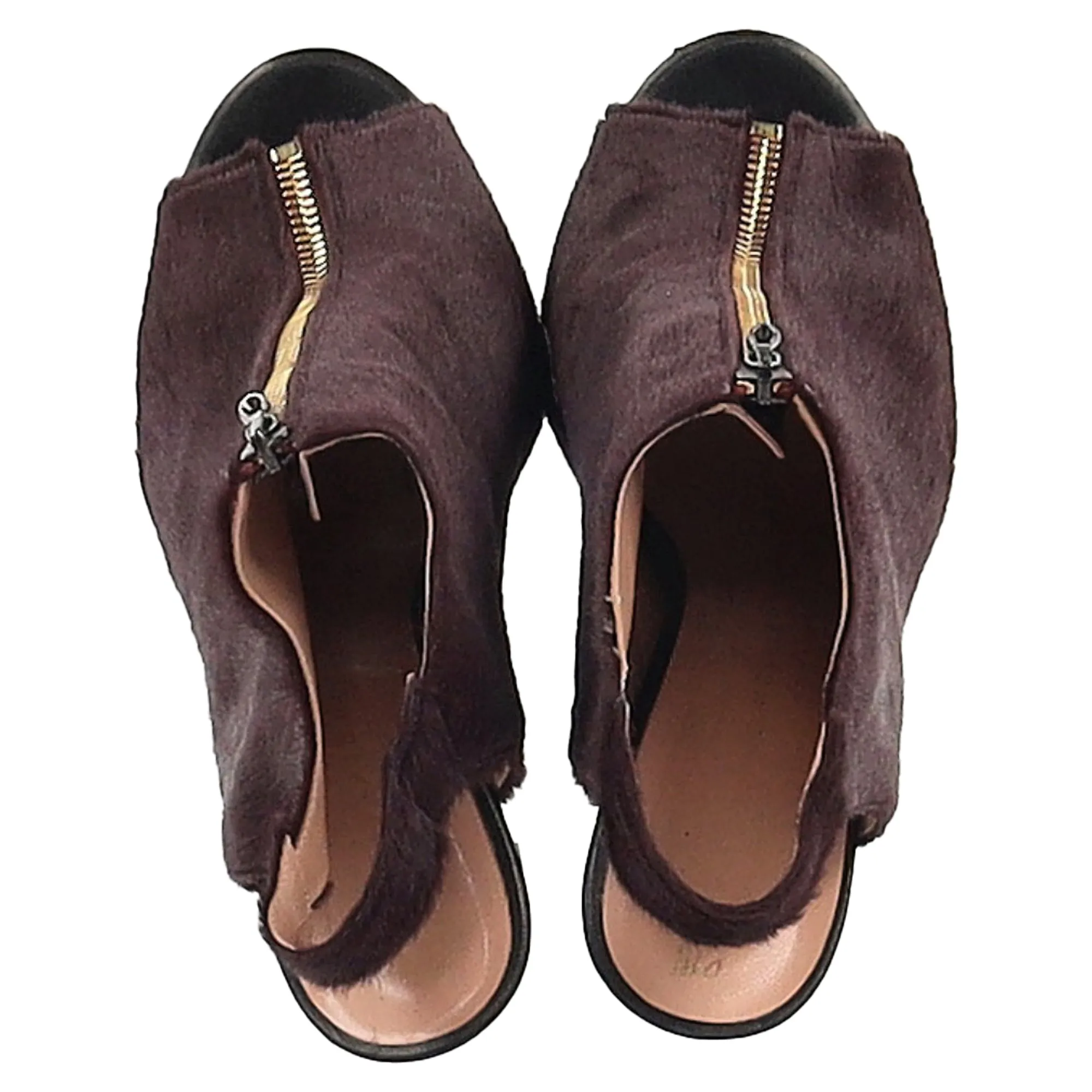 Roland Mouret Zipped Peep-Toe Heeled Boots in Burgundy Pony Hair