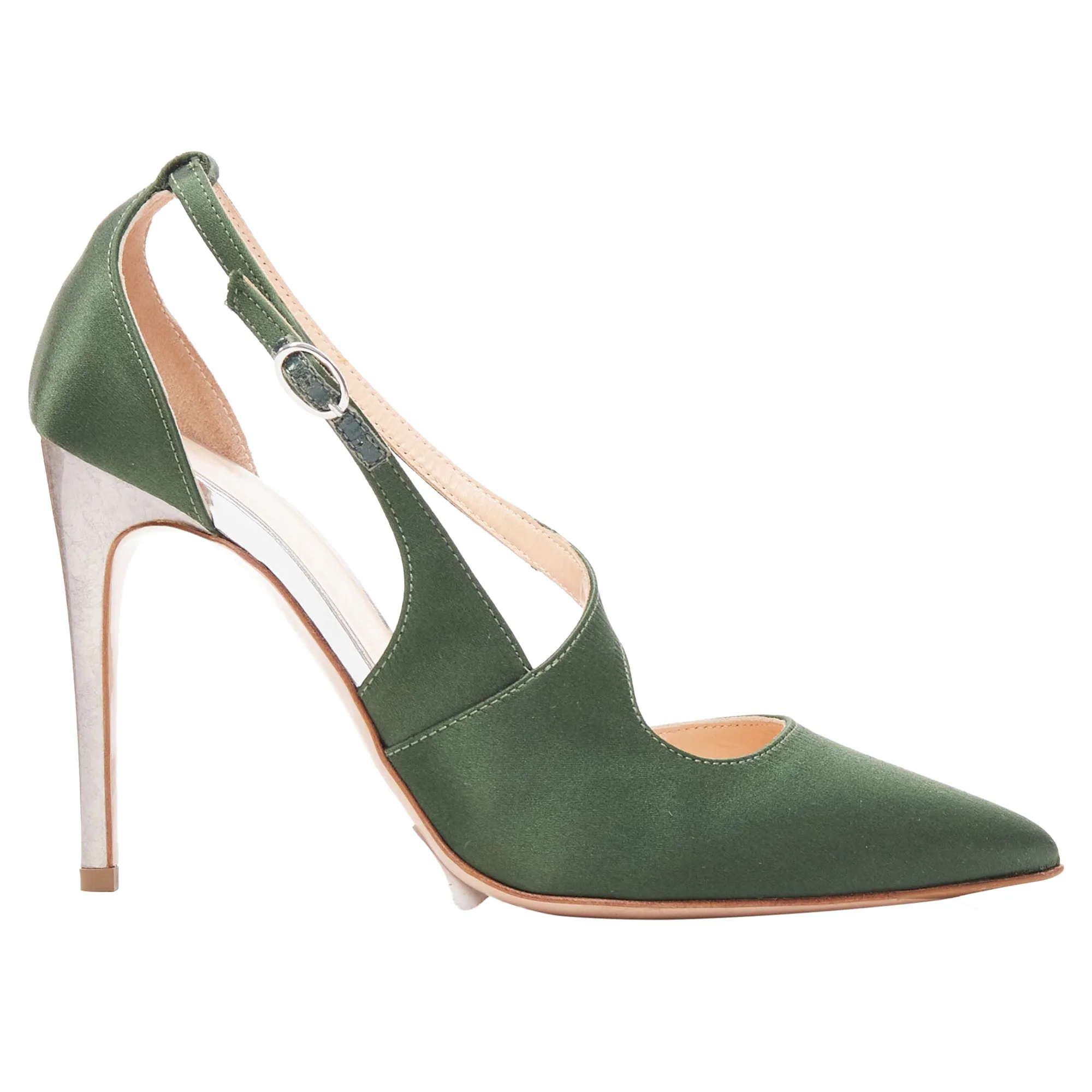 Rupert Sanderson Nanda Satin D'orsay Silver Heel Pointy Pumps