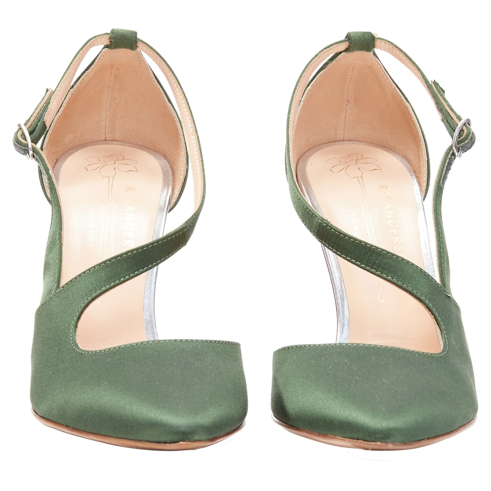 Rupert Sanderson Nanda Satin D'orsay Silver Heel Pointy Pumps