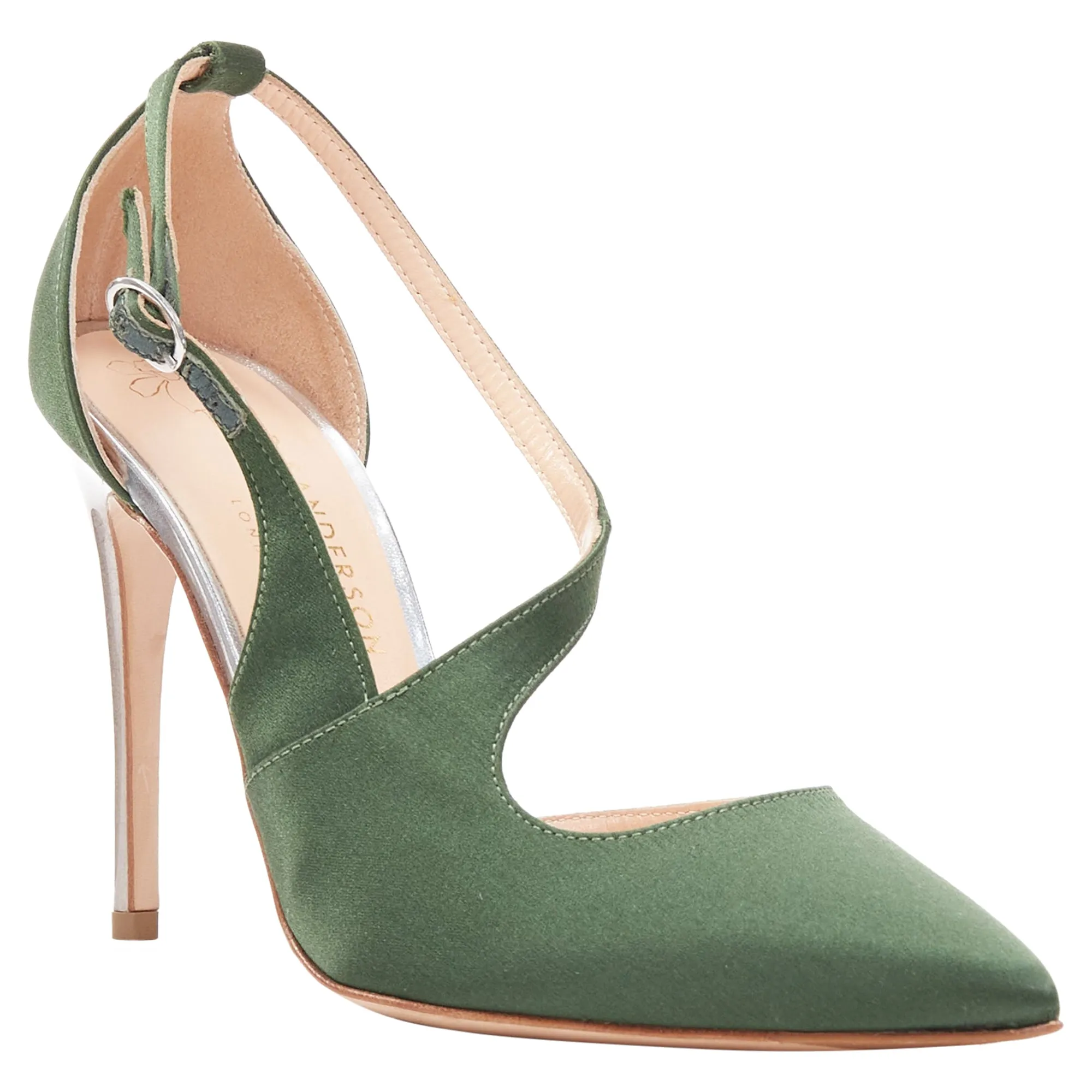 Rupert Sanderson Nanda Satin D'orsay Silver Heel Pointy Pumps