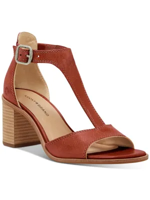 SABENI Womens Leather T-Strap Block Heels