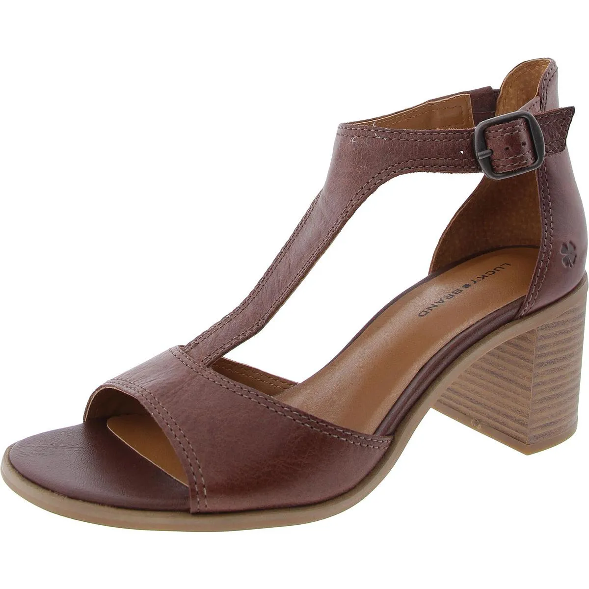 SABENI Womens Leather T-Strap Block Heels