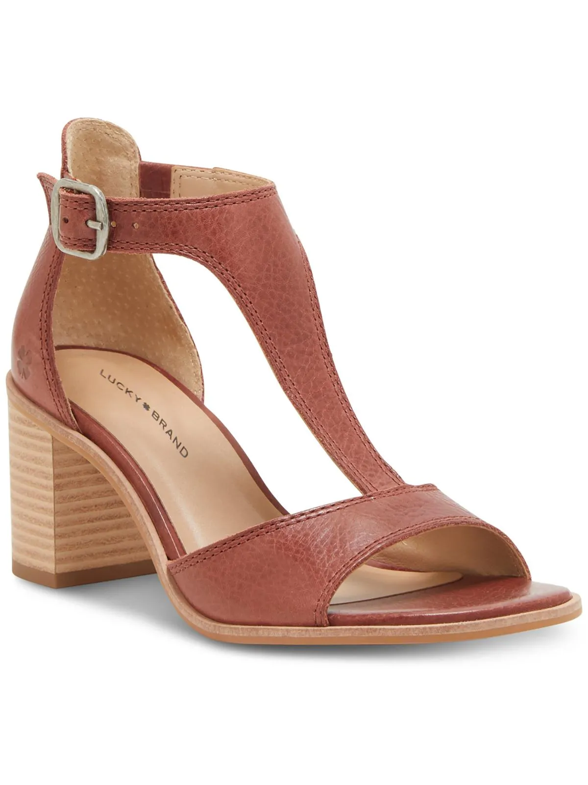 SABENI Womens Leather T-Strap Block Heels