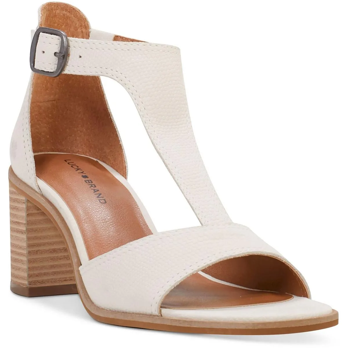 SABENI Womens Leather T-Strap Block Heels