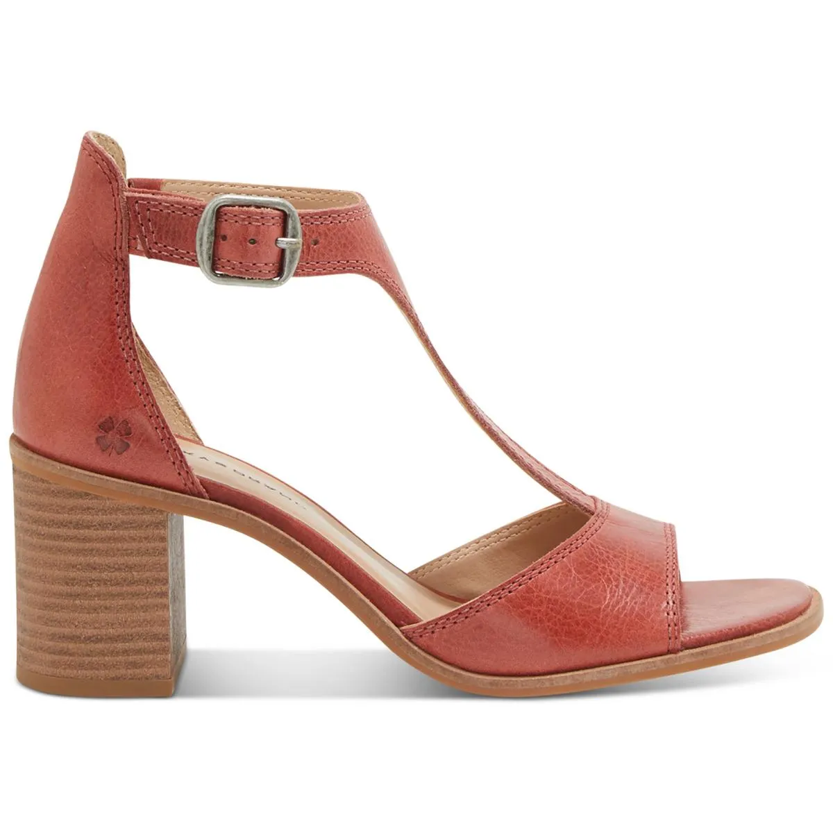 SABENI Womens Leather T-Strap Block Heels