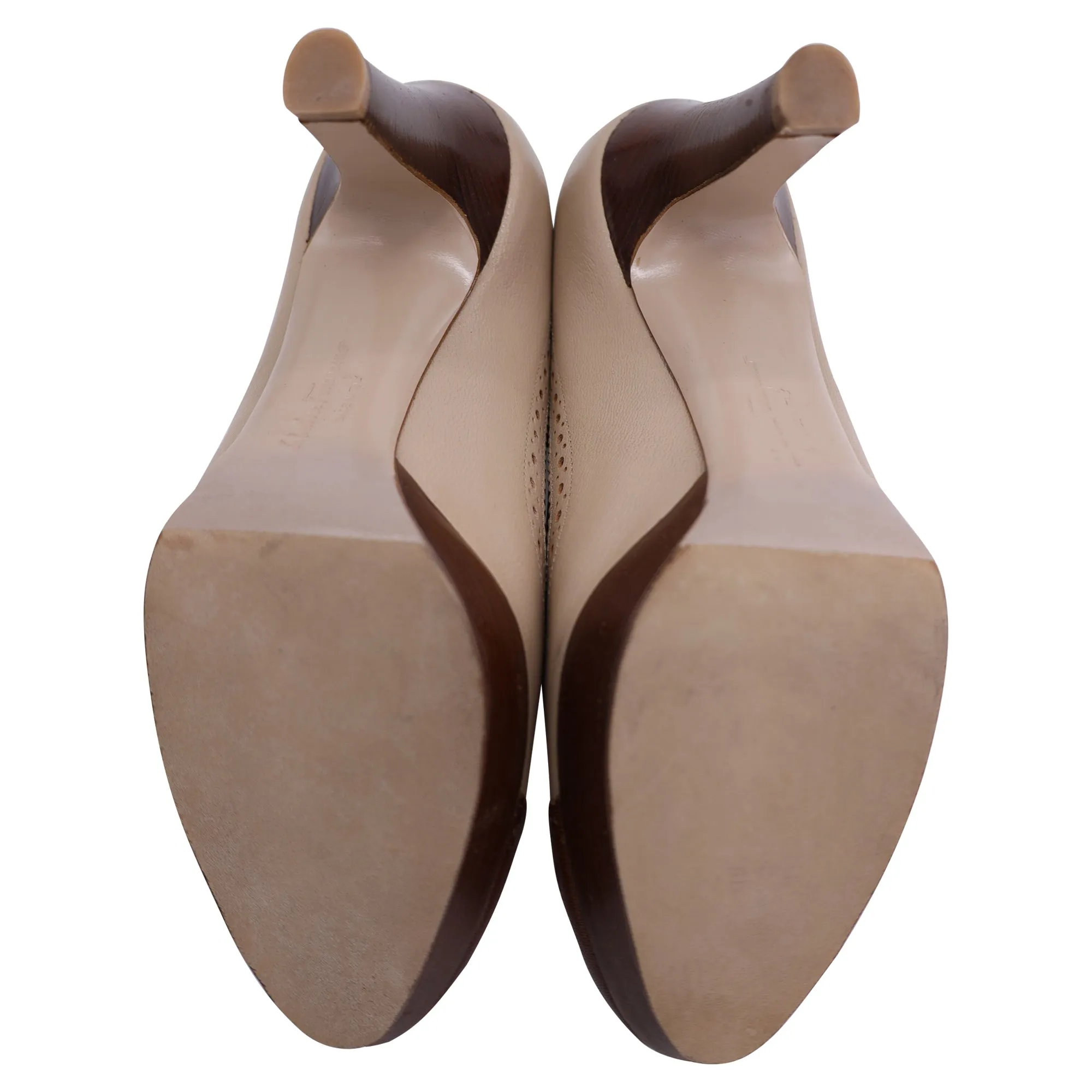 Salvatore Ferragamo Brogue Platform Pumps in Brown Leather