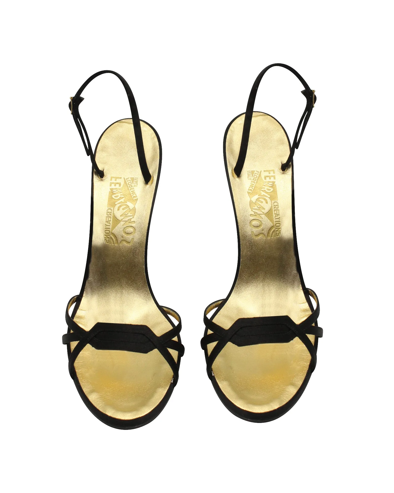 Salvatore Ferragamo Calipso 1956 Satin-Trimmed Sandals in Black Leather
