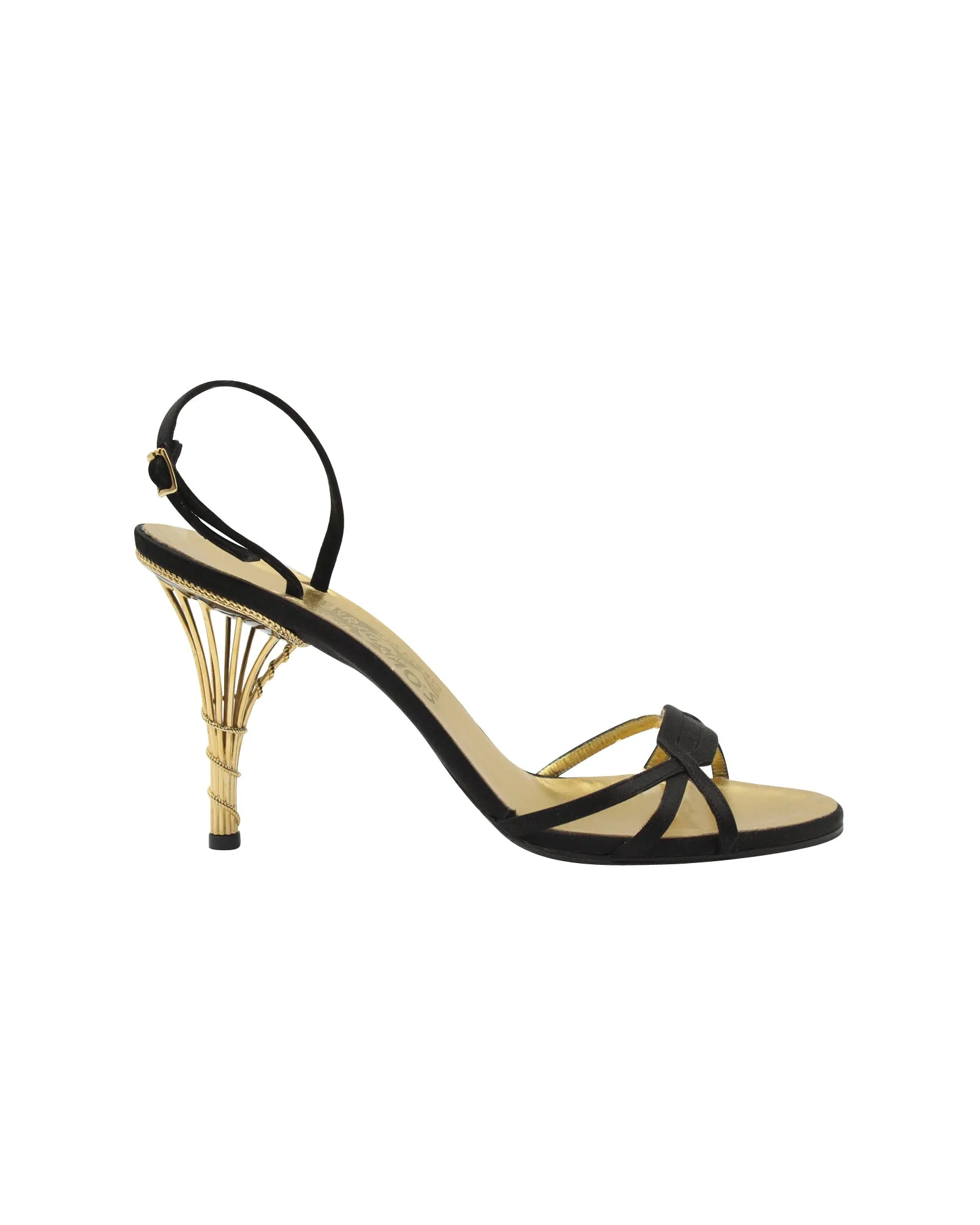 Salvatore Ferragamo Calipso 1956 Satin-Trimmed Sandals in Black Leather