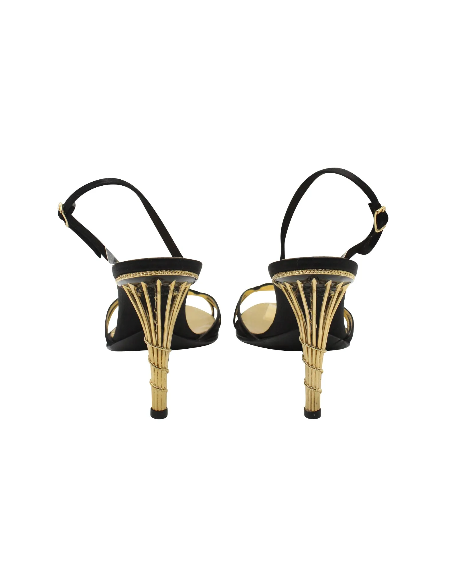 Salvatore Ferragamo Calipso 1956 Satin-Trimmed Sandals in Black Leather