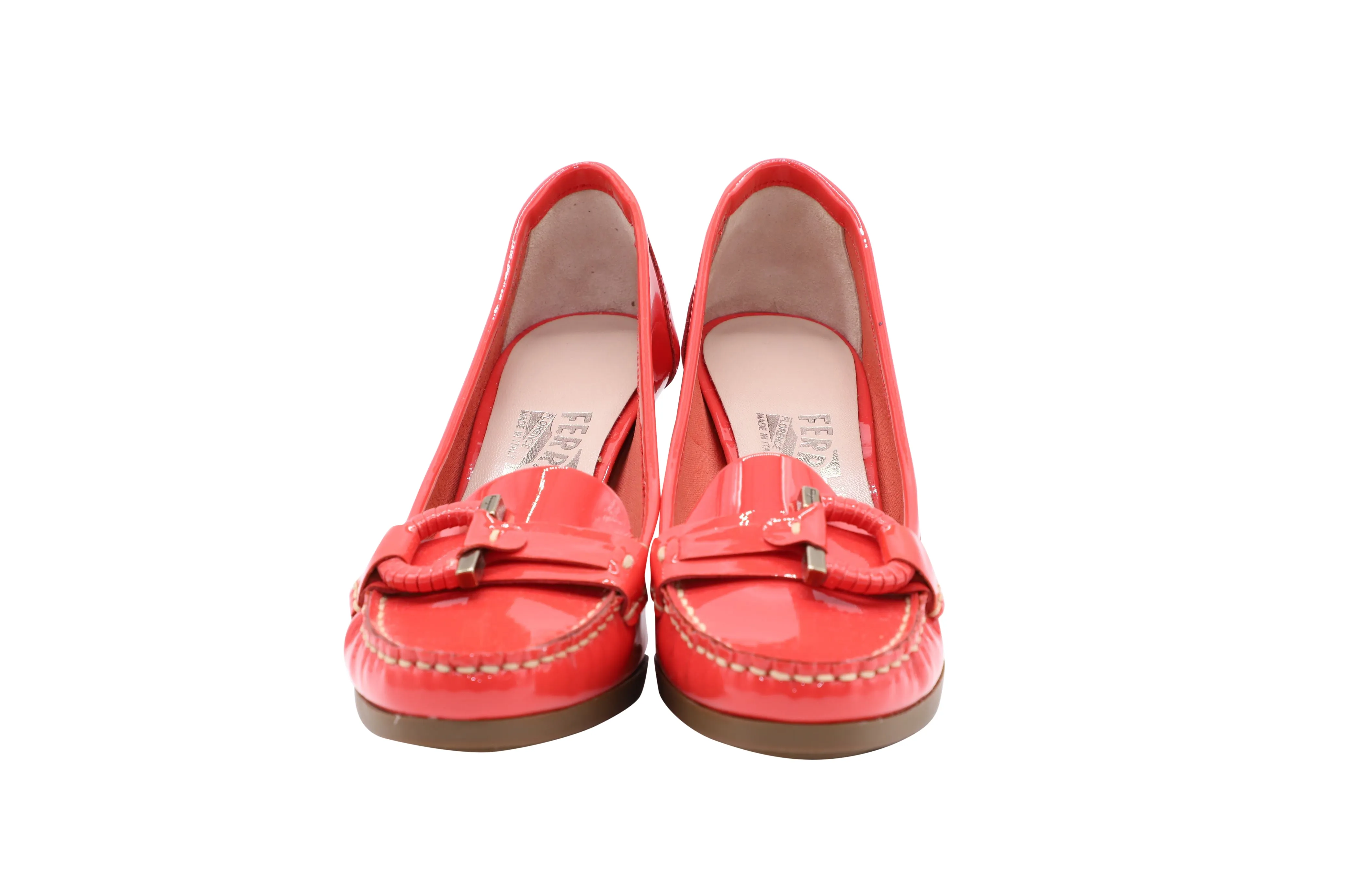 Salvatore Ferragmo Gancini Loafer Heels in Red Patent Leather