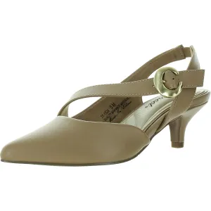 Sarita Womens Buckle Faux Leather Slingback Heels