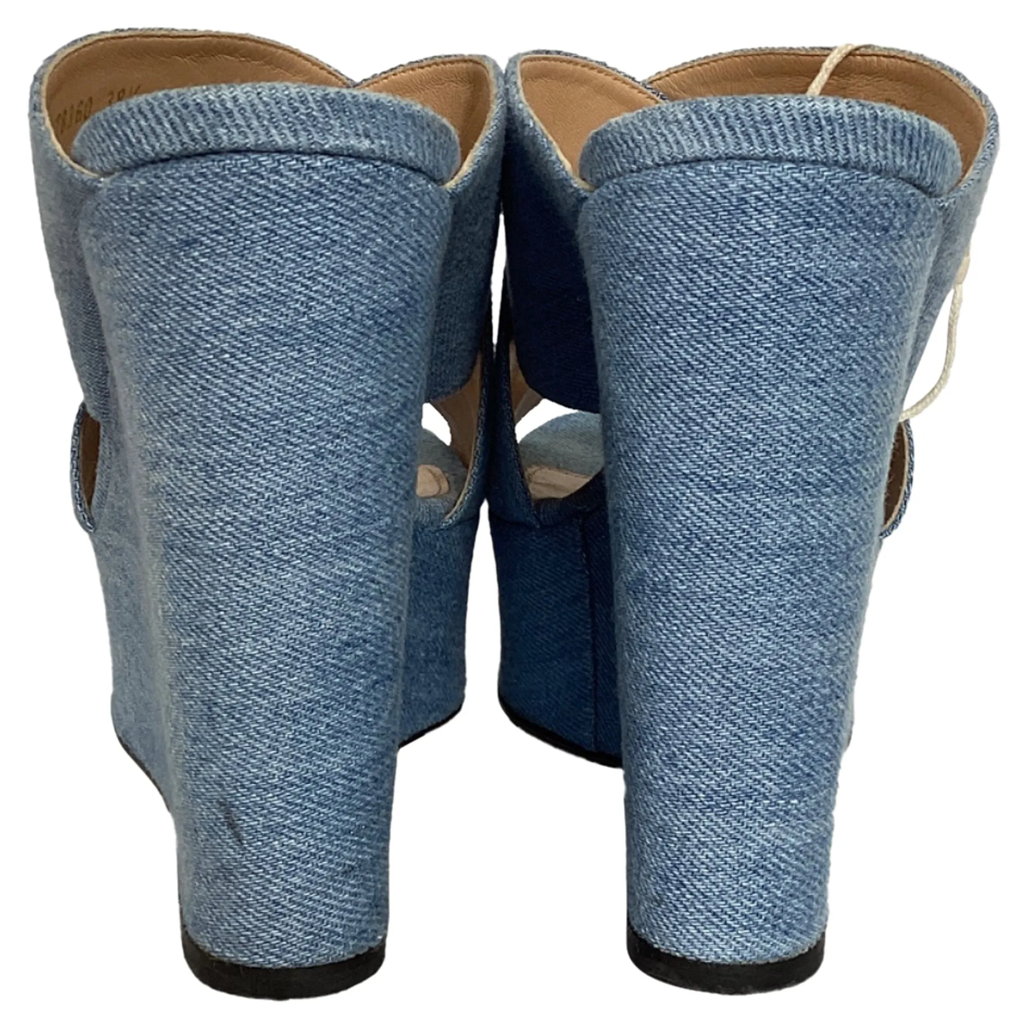 Sergio Rossi Alma Slip-On Wedge Sandals in Blue Cotton Denim