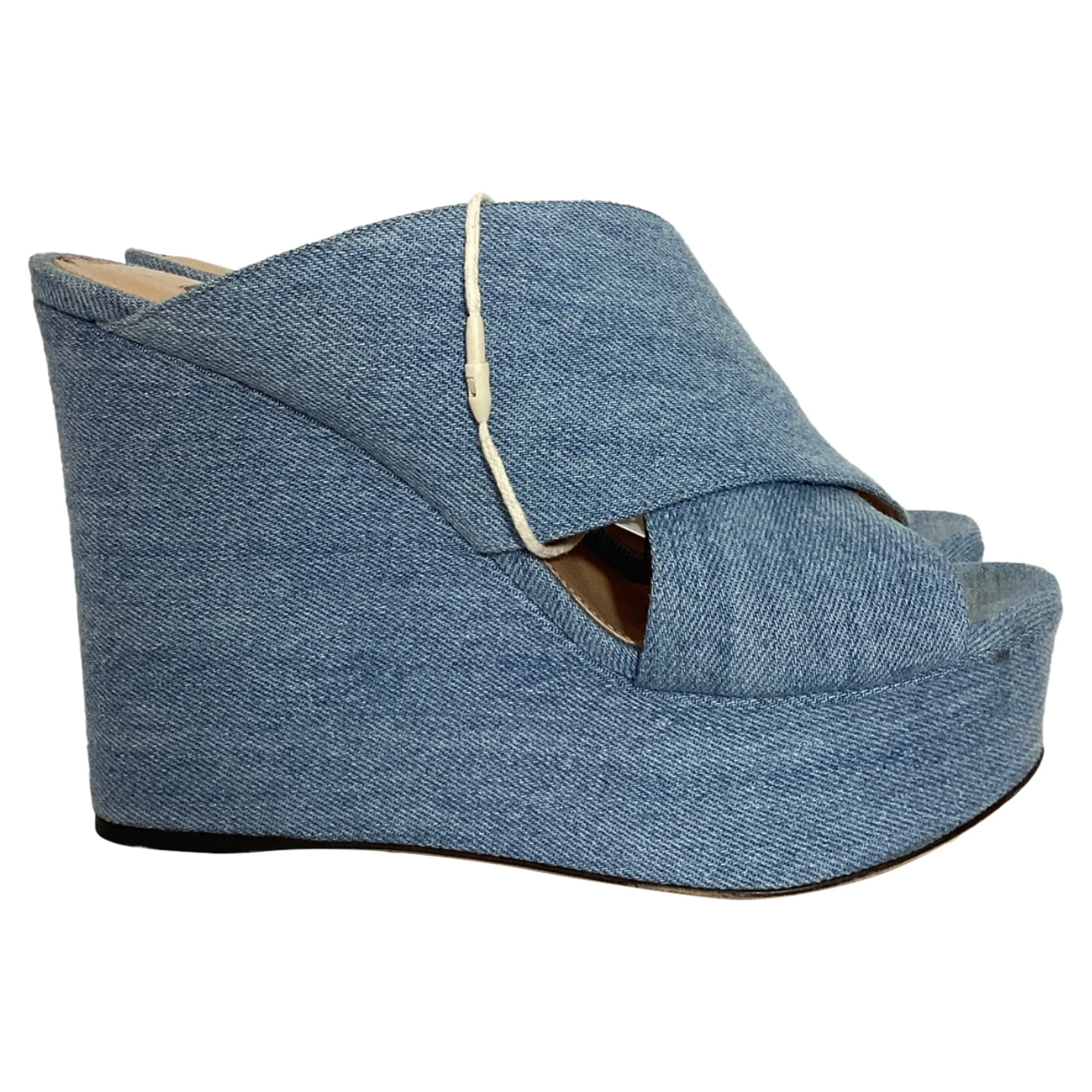 Sergio Rossi Alma Slip-On Wedge Sandals in Blue Cotton Denim