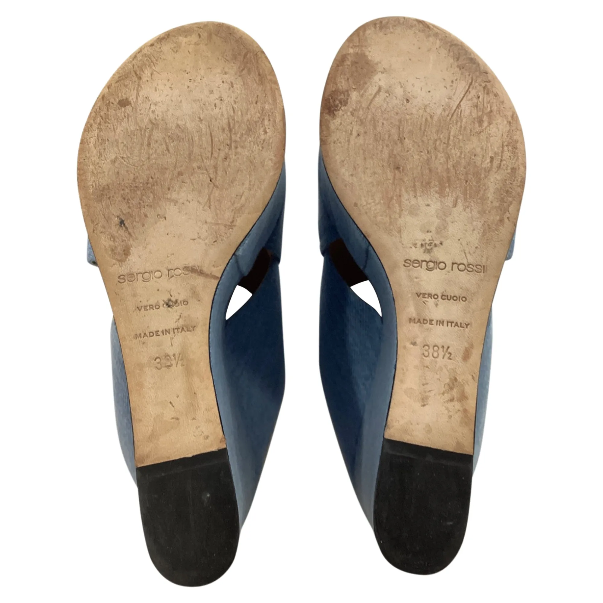 Sergio Rossi Alma Slip-On Wedge Sandals in Blue Cotton Denim