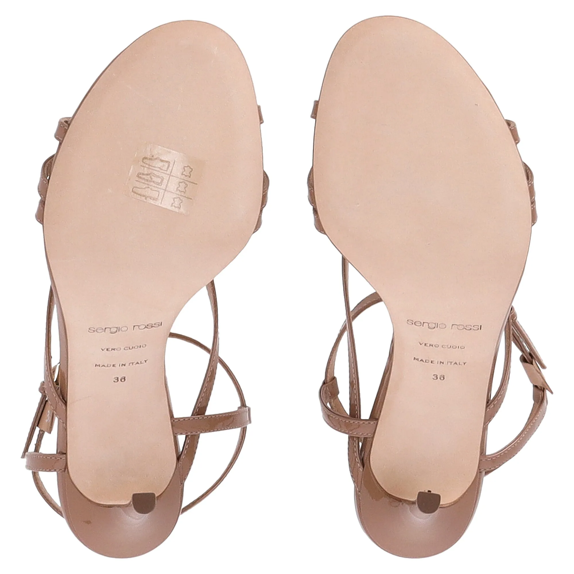 Sergio Rossi Bon Ton Strappy Sandal Heels in Brown Patent Calf Leather